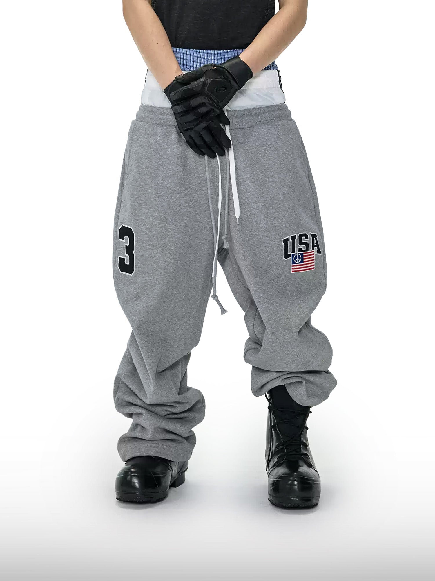 Pantaloni sportivi in tessuto mélange a tripla vita