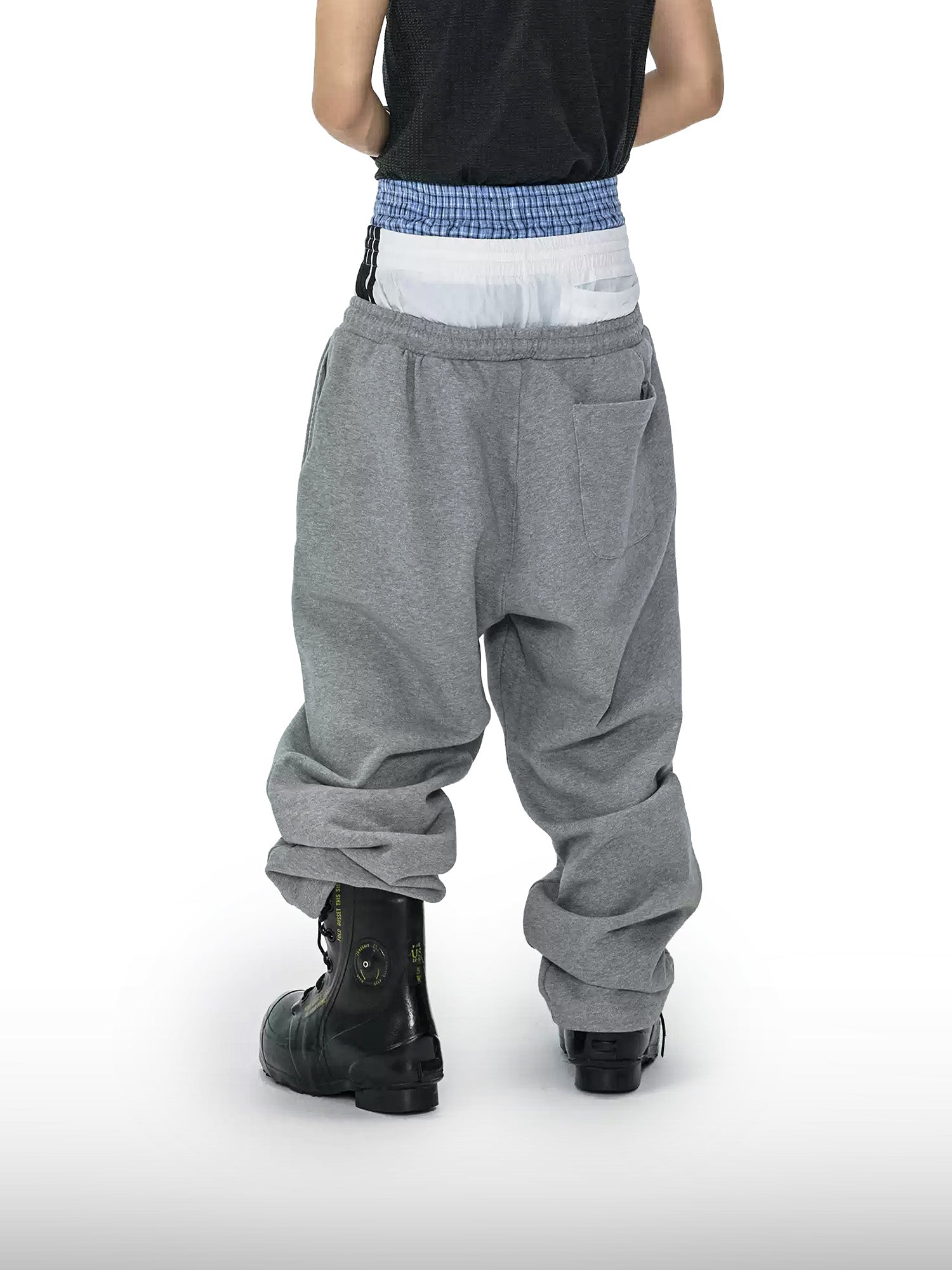 Pantaloni sportivi in tessuto mélange a tripla vita