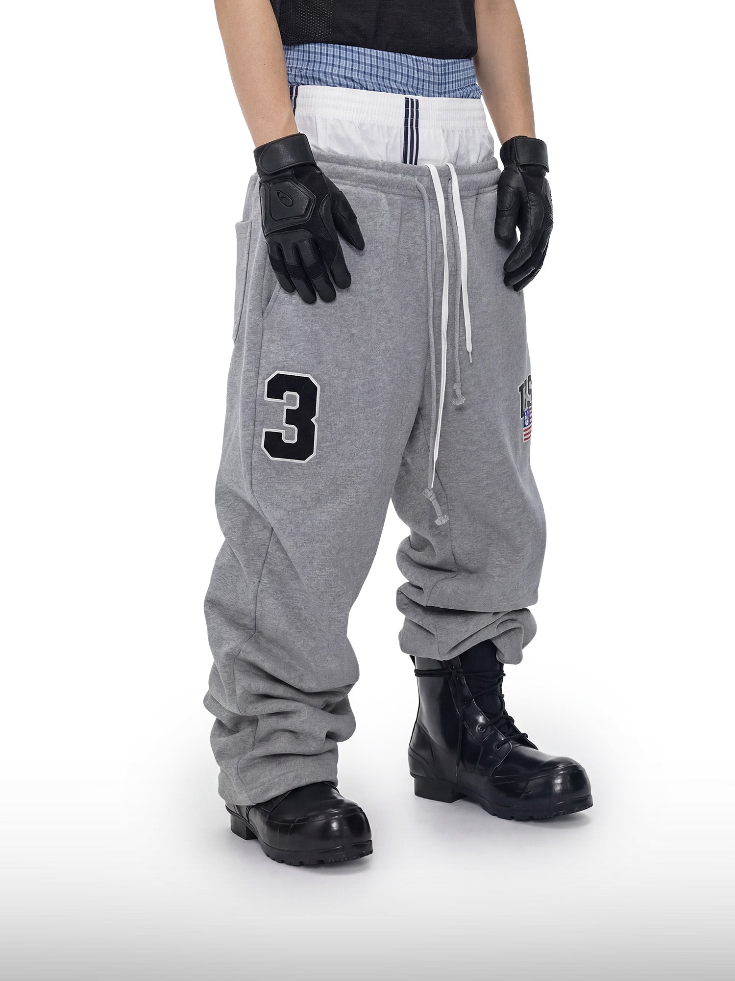 Pantaloni sportivi in tessuto mélange a tripla vita