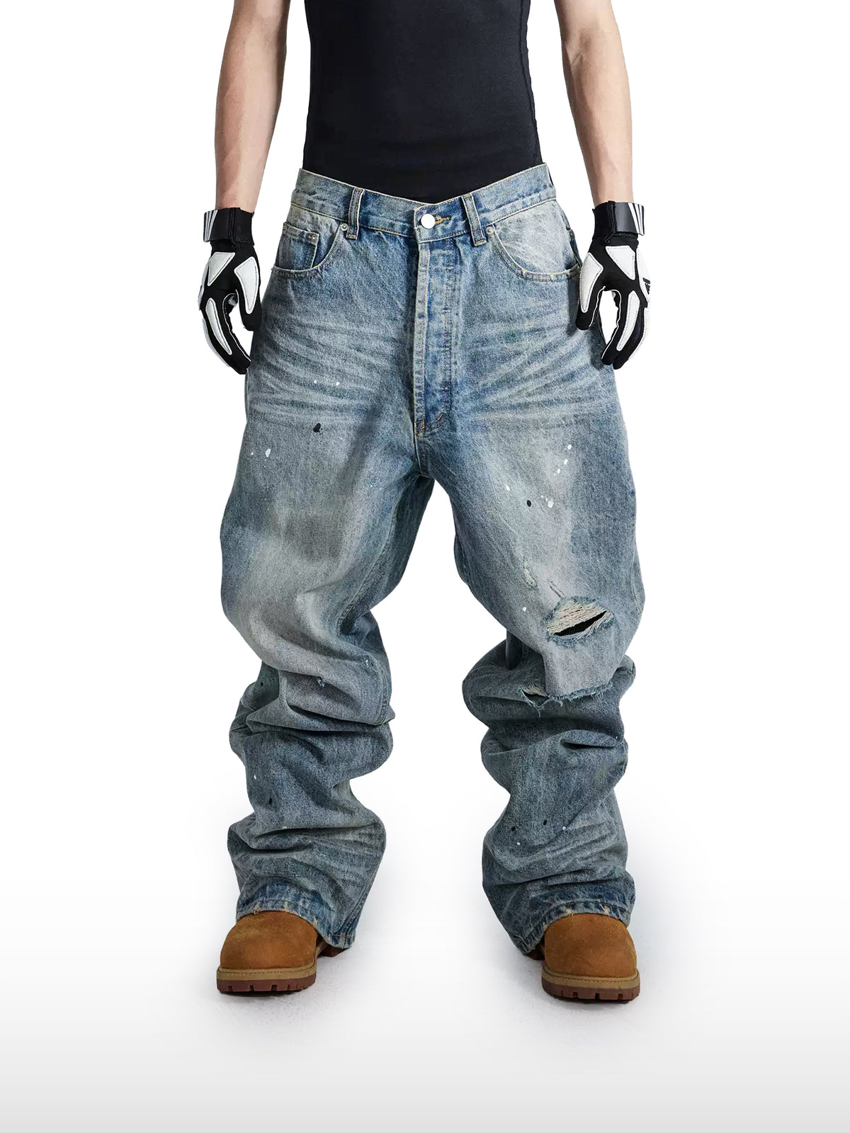 Paint-Splatter Wide Jeans