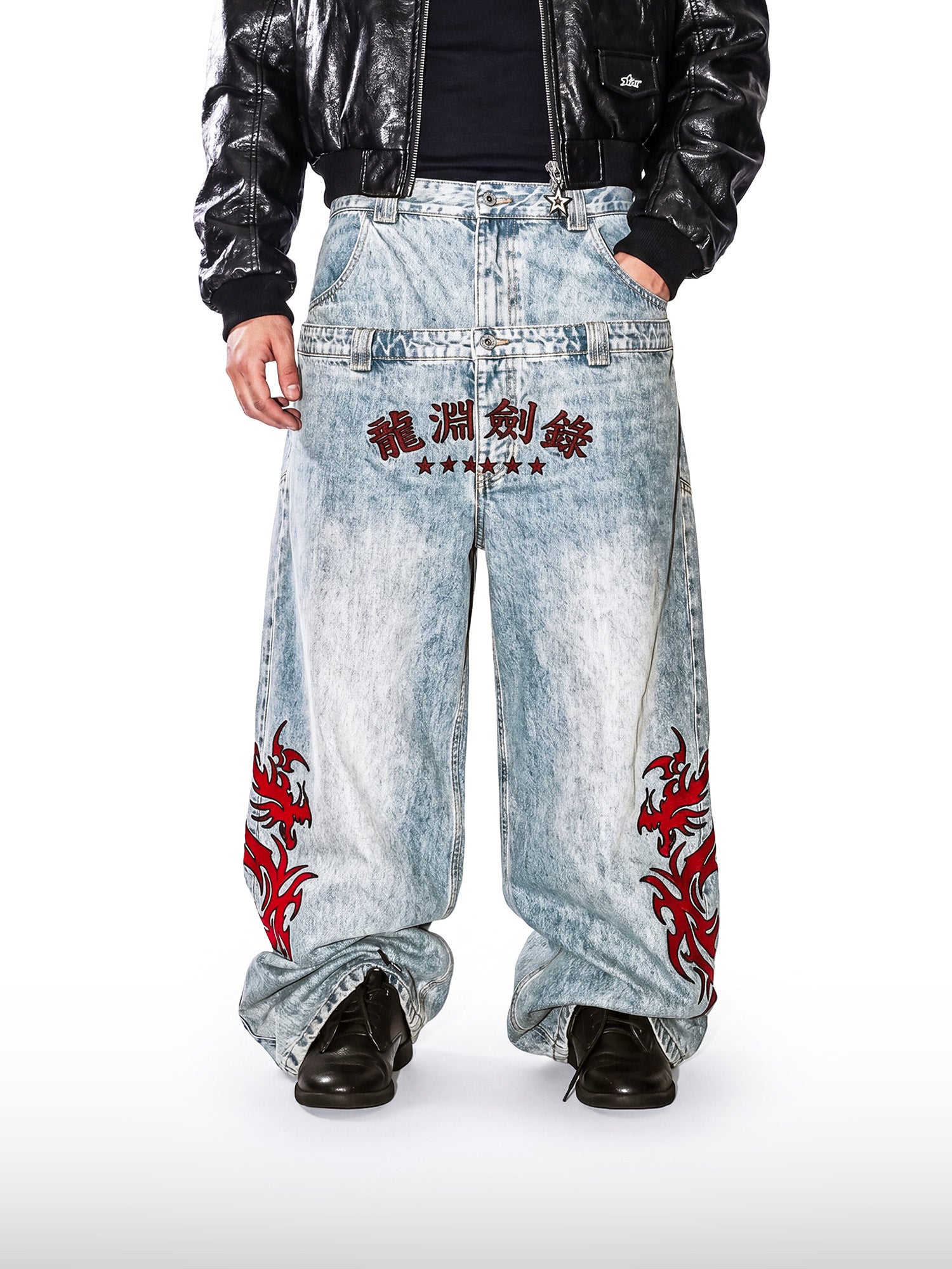 Dragon Shadow Double-Waist Jeans