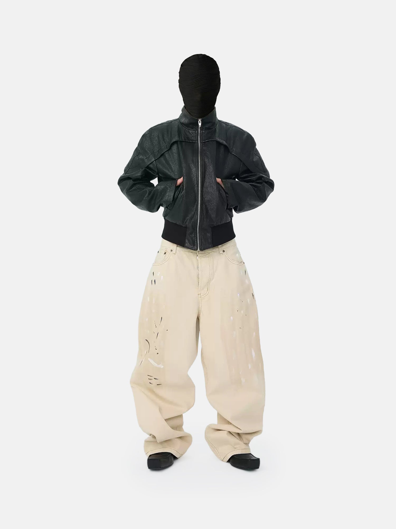 Pantaloni avorio effetto usurato