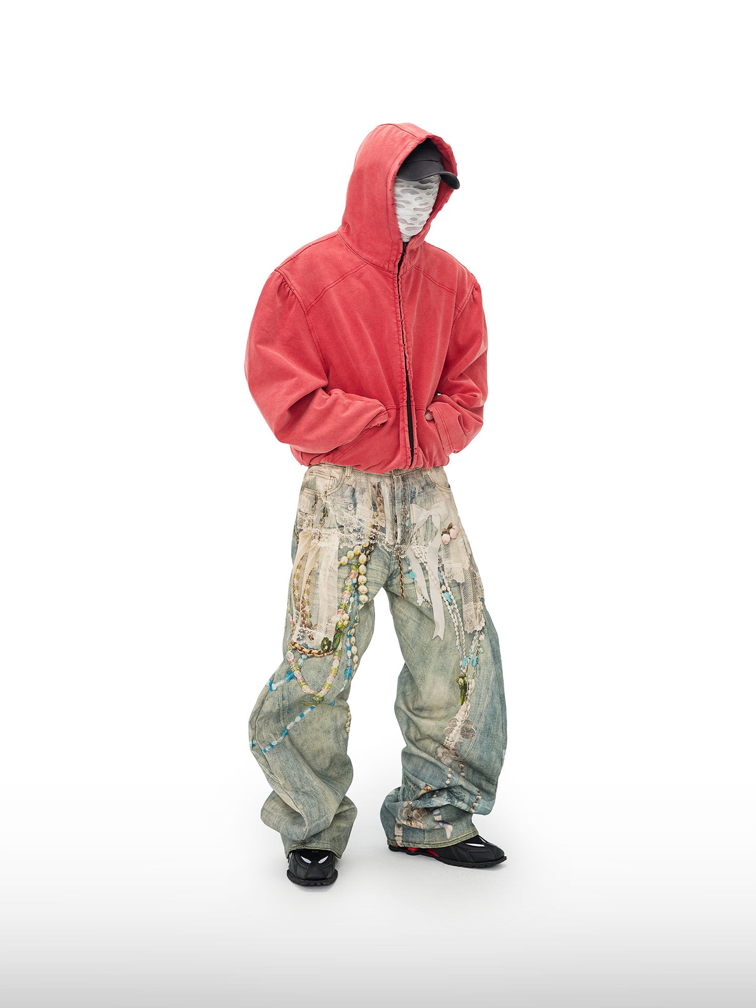 Pantaloni a gamba larga con stampa di perle