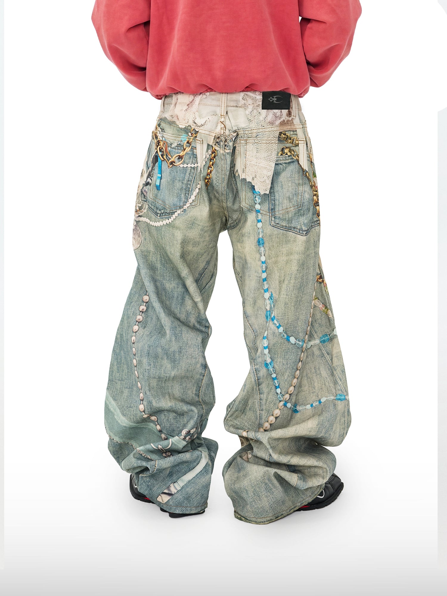 Pantaloni a gamba larga con stampa di perle