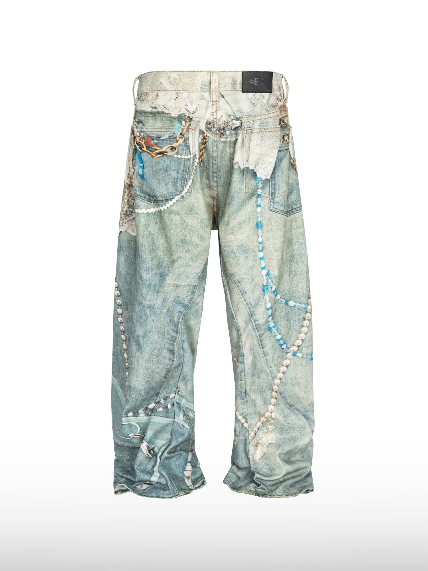 Pantaloni a gamba larga con stampa di perle