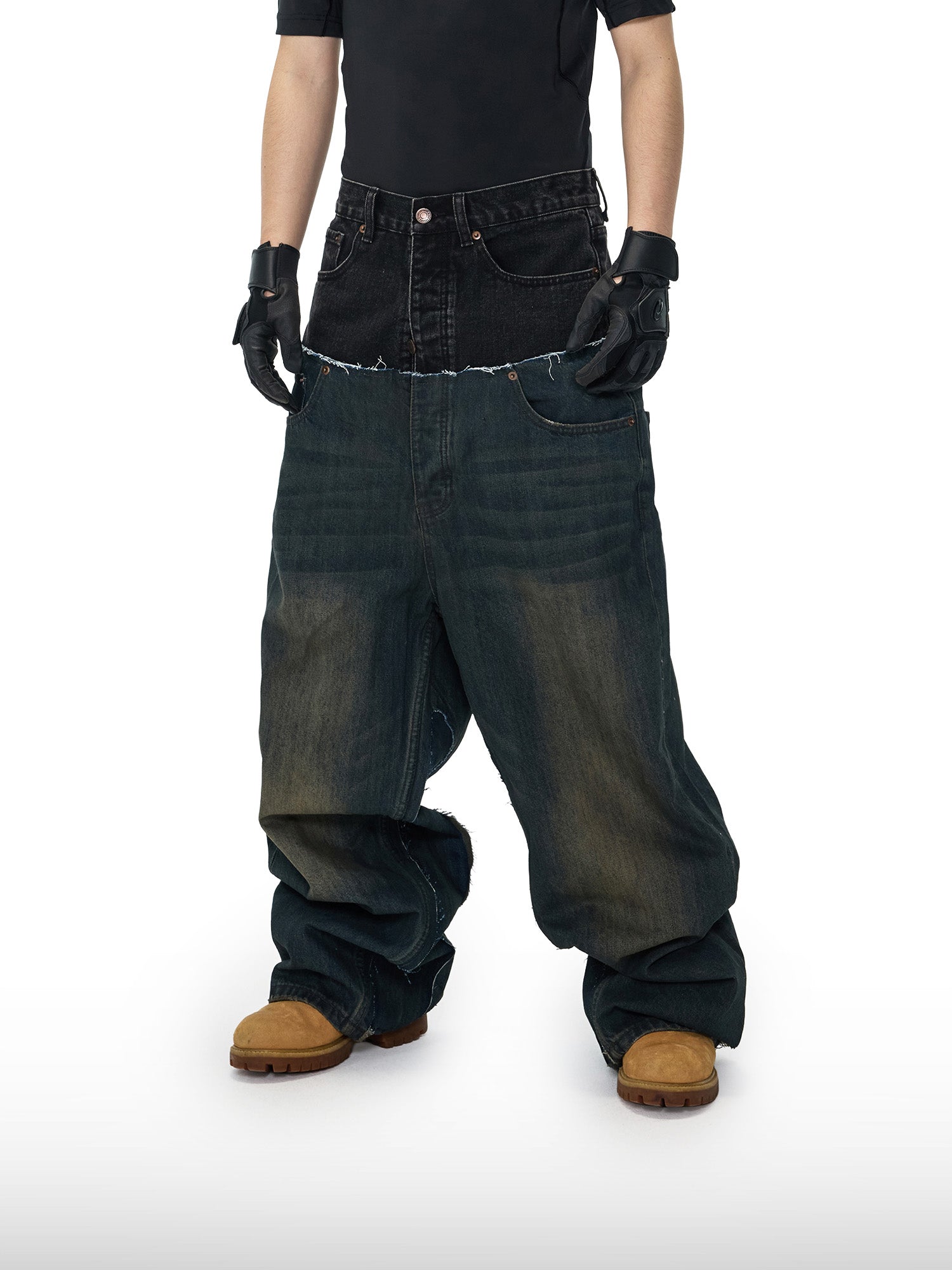 Jeans larghi bicolore