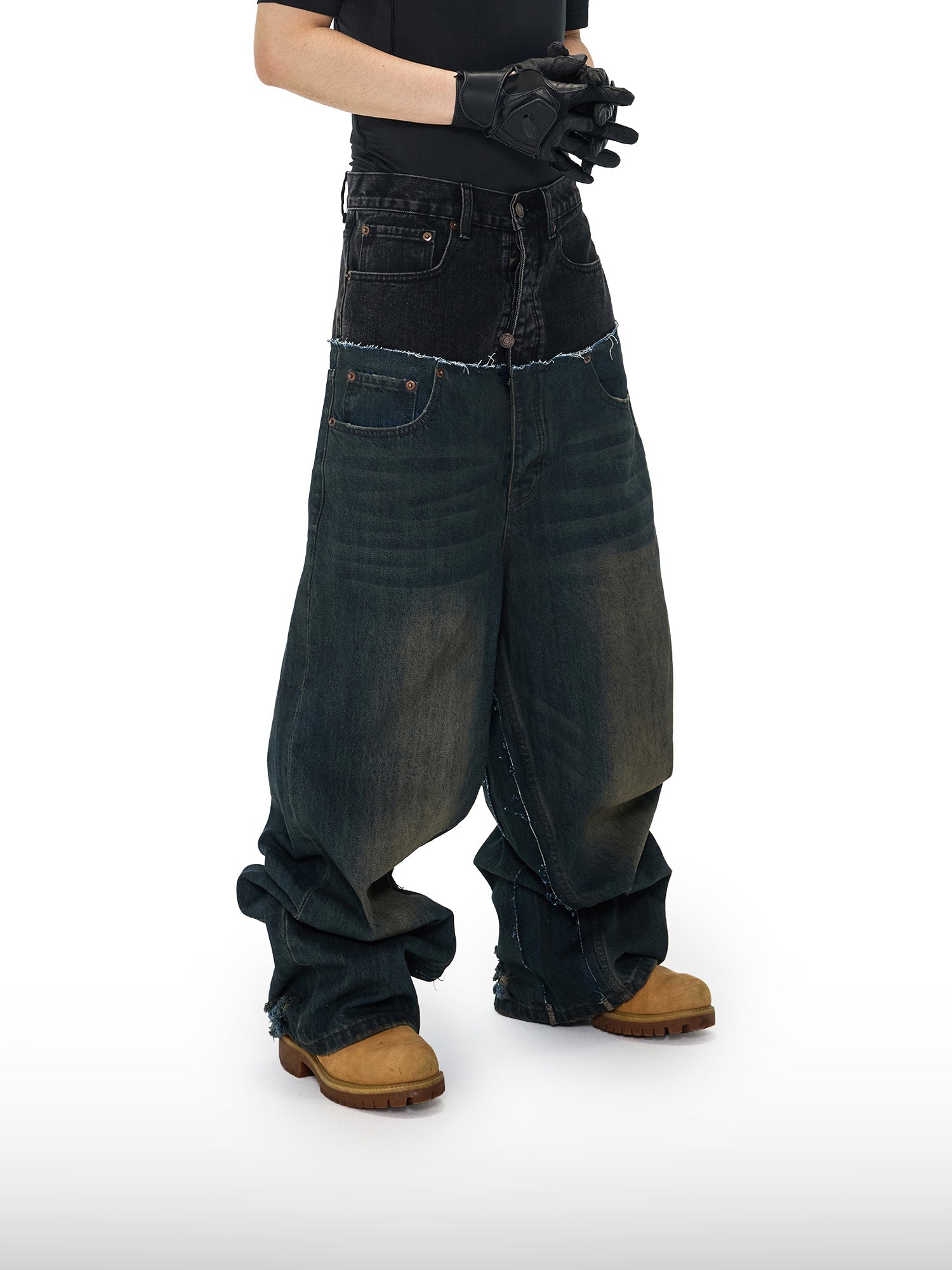 Jeans larghi bicolore
