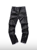 Coated Zipper Straight Pants