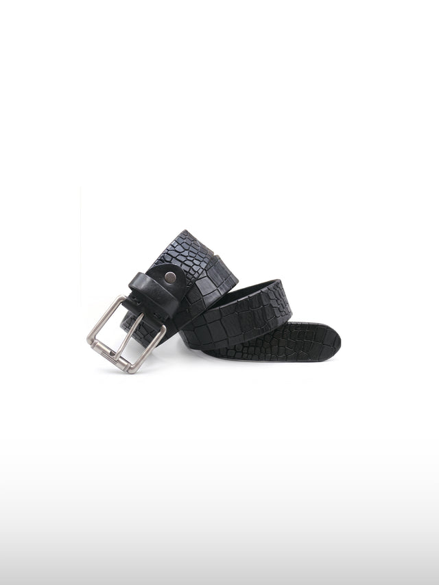 Croc-Embossed Leather Belt