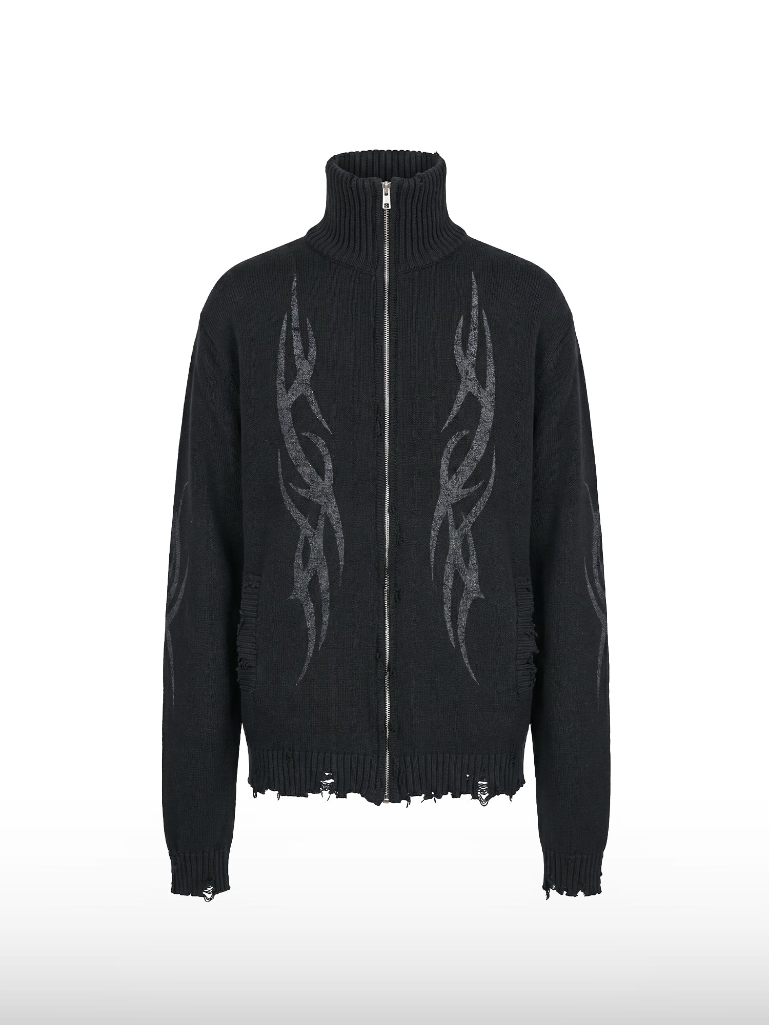 Maglione con zip tribale e rovinato