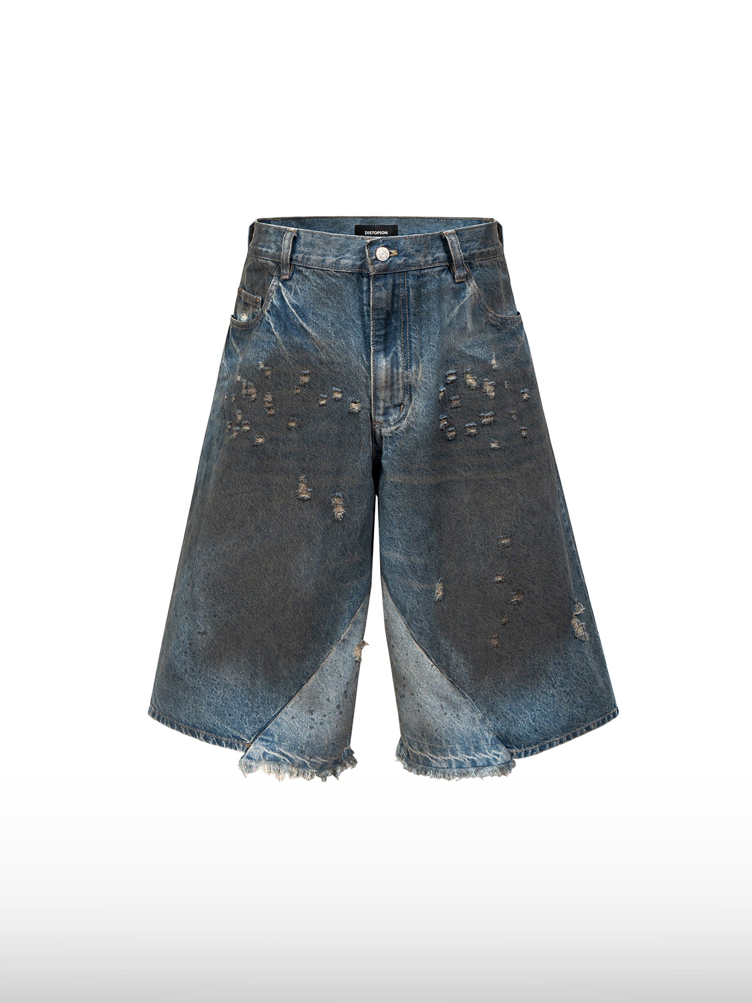 Shorts in denim distressed a gamba larga