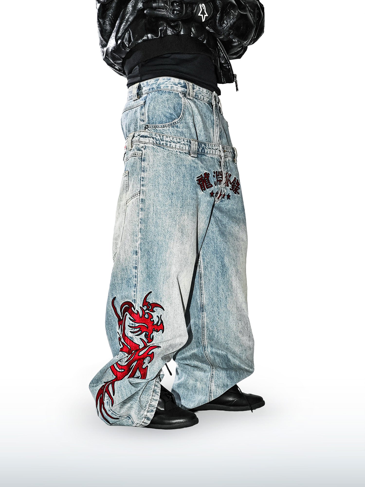 Dragon Shadow Double-Waist Jeans