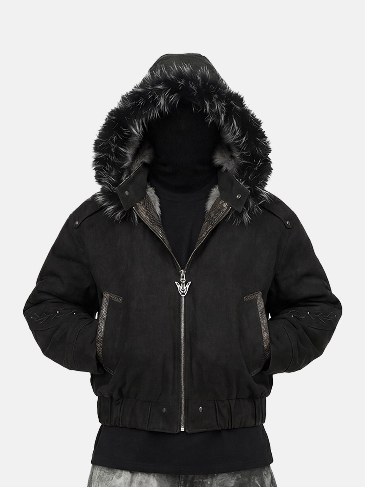 Bomber con cappuccio in pelle scamosciata Viper