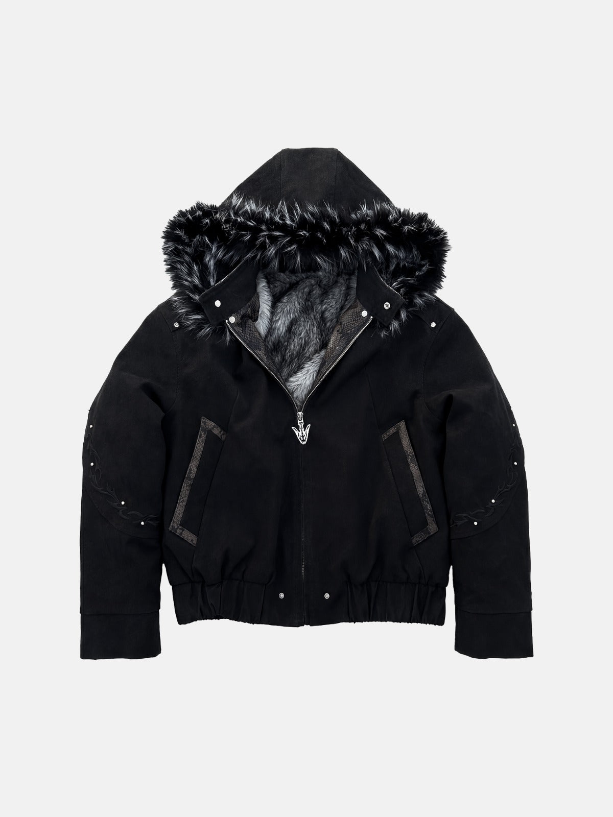 Bomber con cappuccio in pelle scamosciata Viper