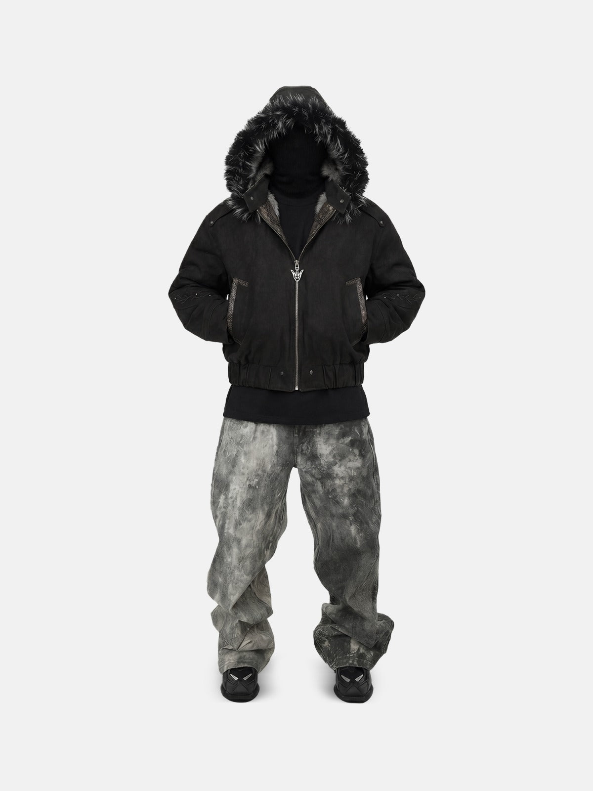 Bomber con cappuccio in pelle scamosciata Viper