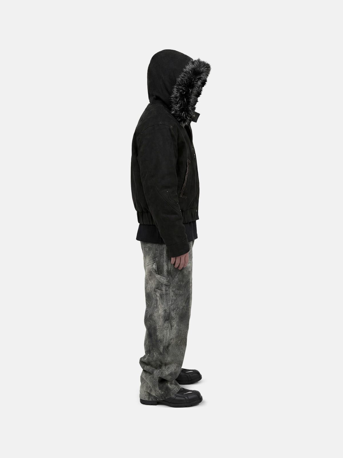 Bomber con cappuccio in pelle scamosciata Viper
