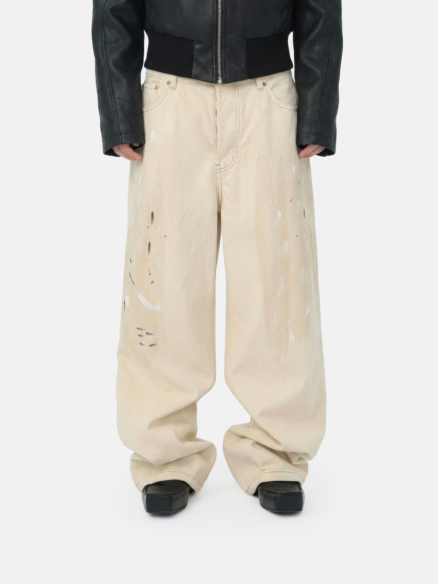Pantaloni avorio effetto usurato