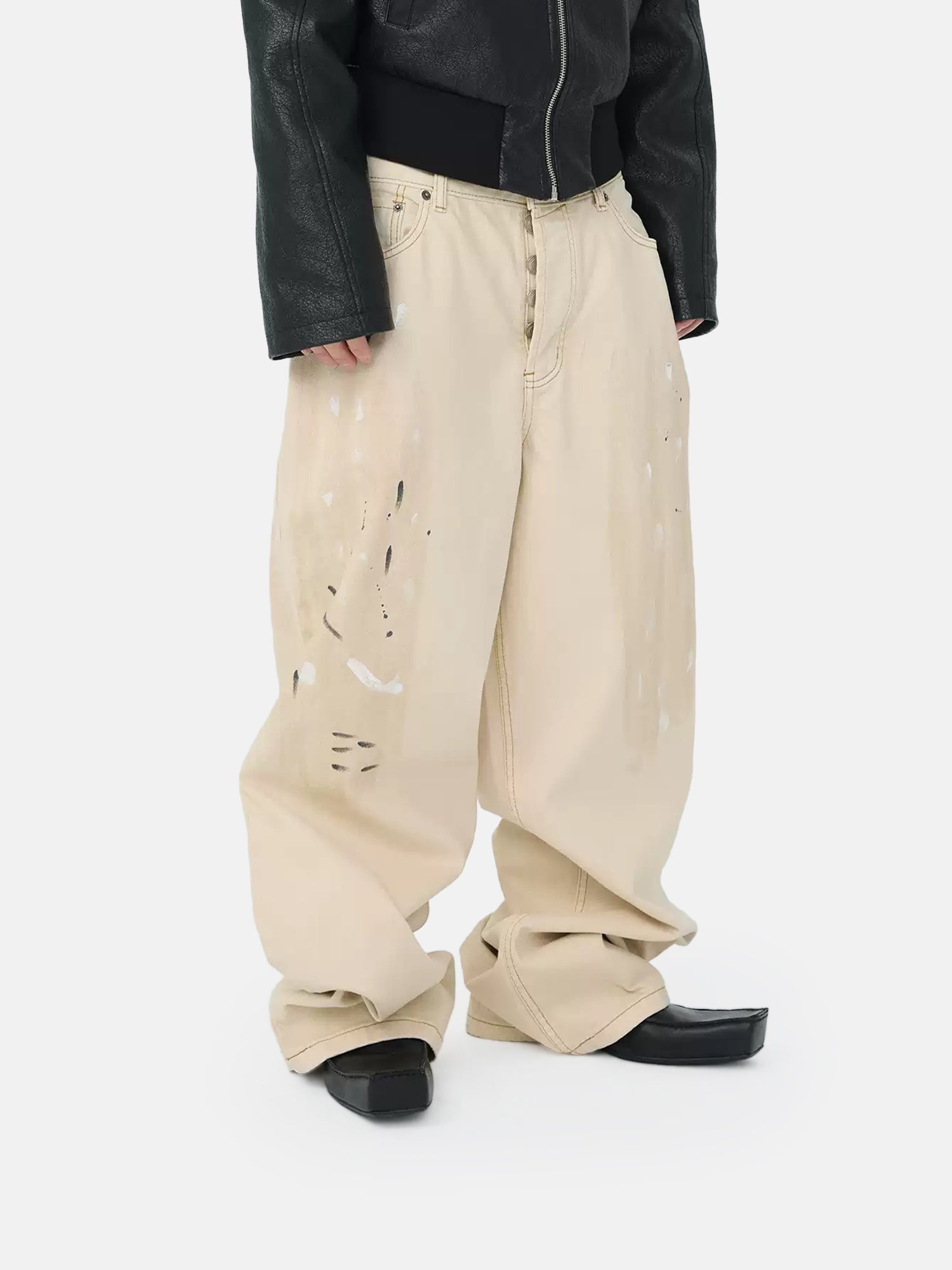 Pantaloni avorio effetto usurato