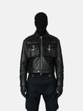 Lock Detail Leather Jacket