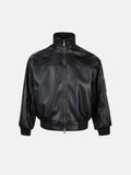 Moto-Style Crinkle Leather Bomber
