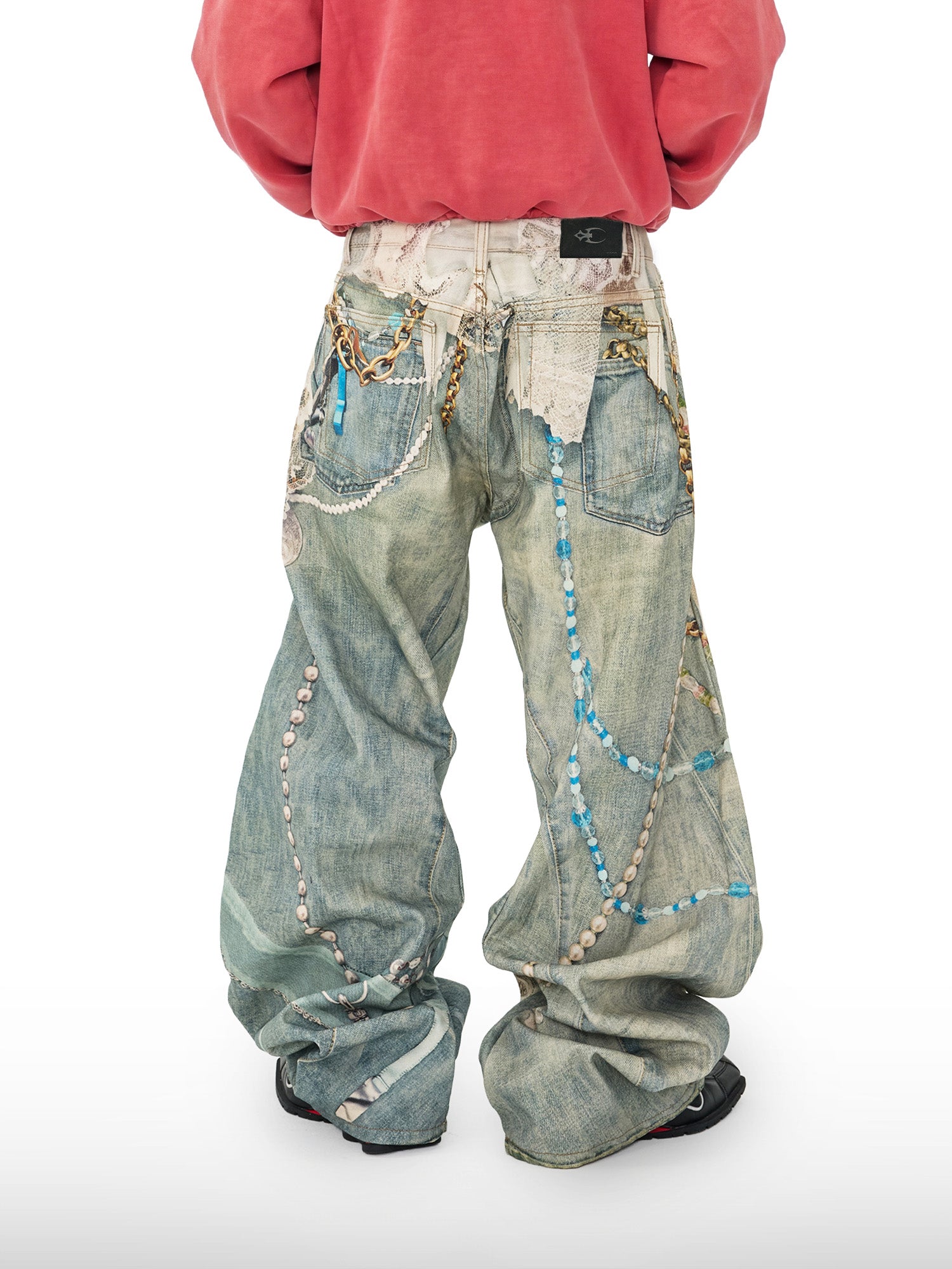Pantaloni a gamba larga con stampa di perle
