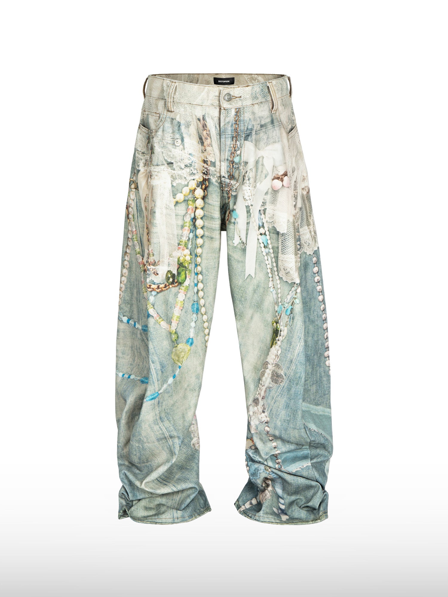 Pantaloni a gamba larga con stampa di perle