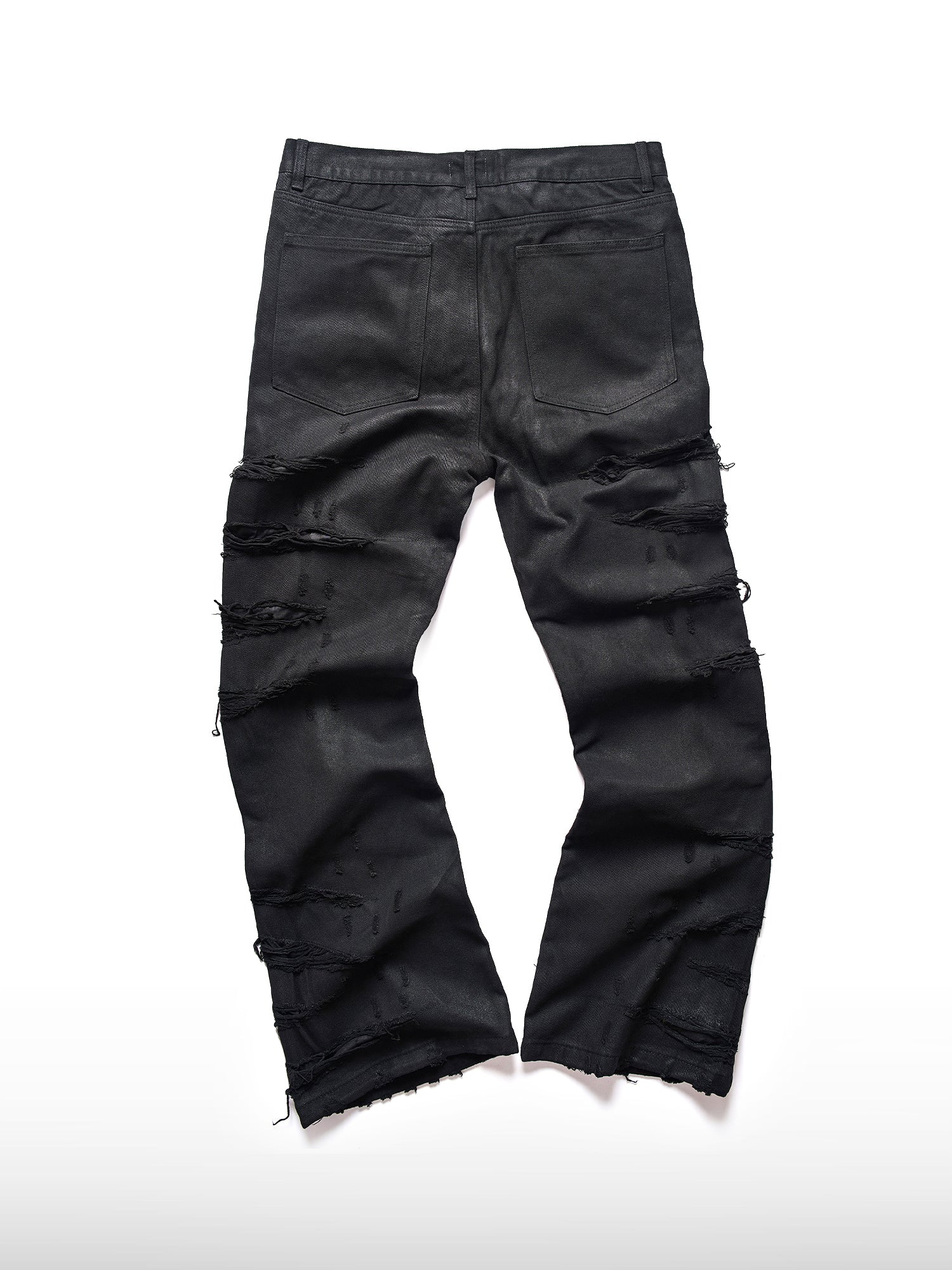 Slashed Waxed Flare Jeans