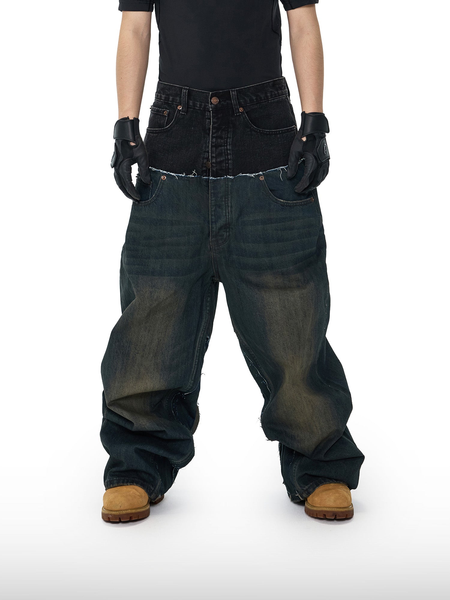 Jeans larghi bicolore