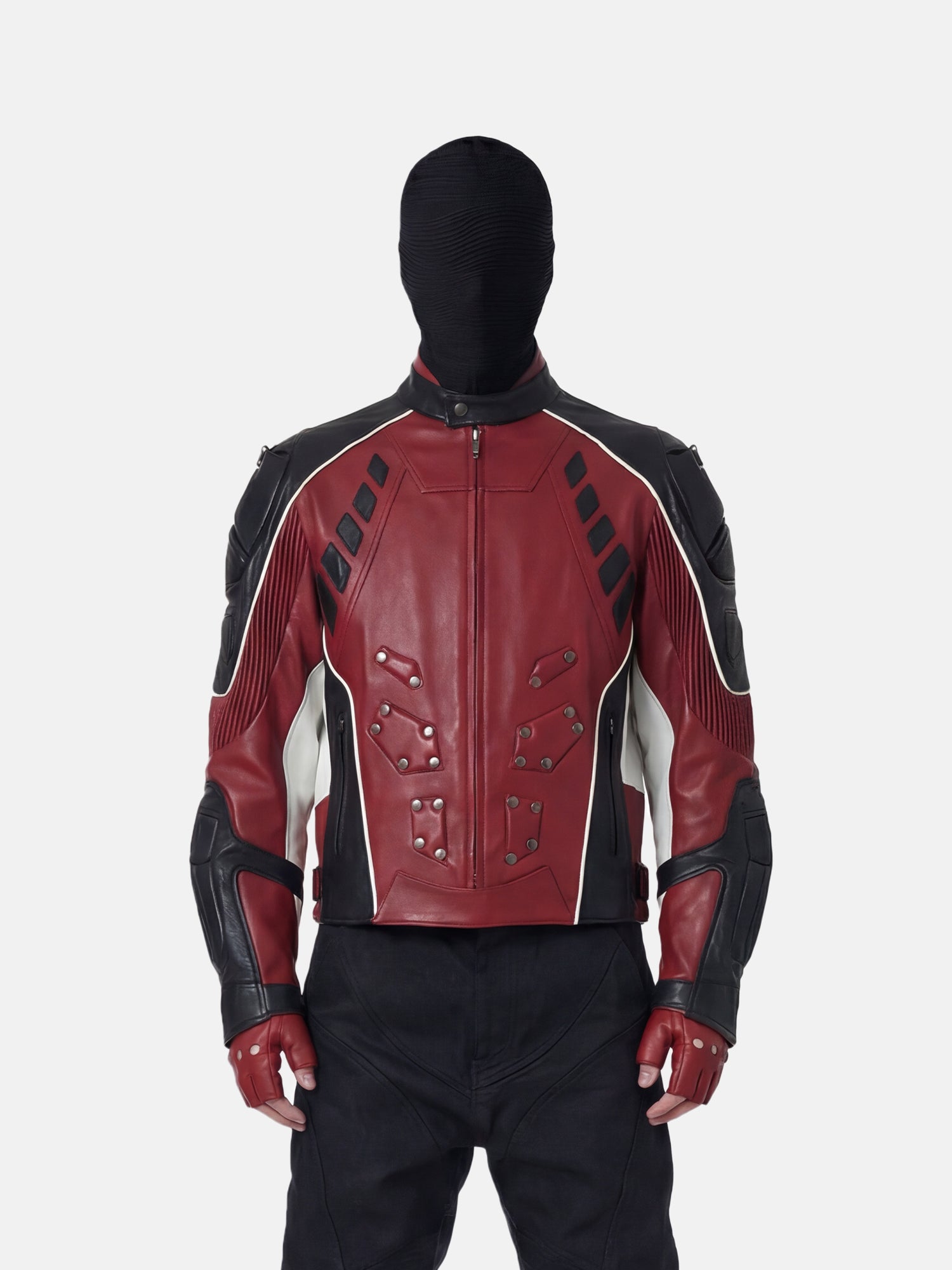 Giacca da moto rossa e nera